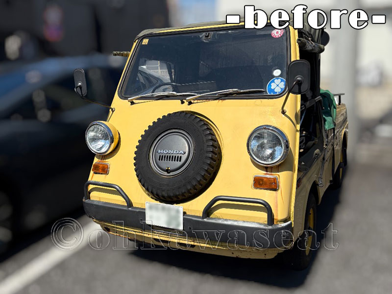 自動車シート張替えC-68/　HONDAバモスⅡ　シート張替え施工前車体正面画像